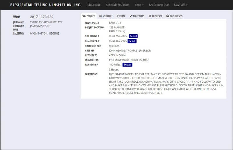 Field technician entering job data through a mobile web portal