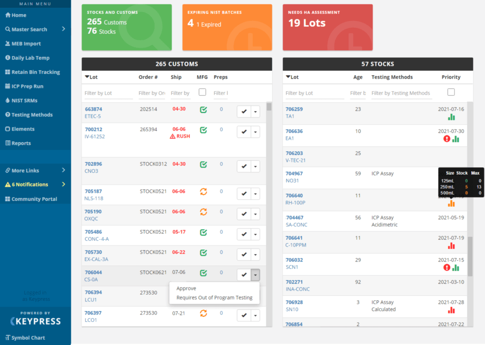 Production portal tracking work order status across departments
